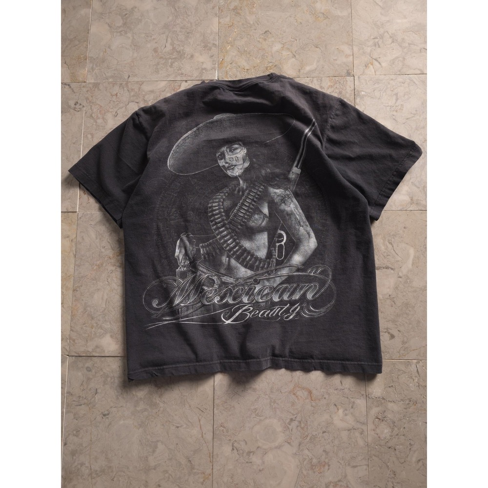 Vintage 2000s Mexican Beauty Black Faded Cotton‎ T-shirt M